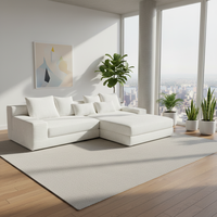 Weißes Jumbo-Cord-Modulsofa in L-Form Übergroße Chaiselongue-Couch mit Zierkissen für das Wohnzimmer