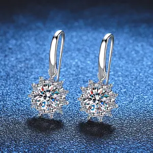 Luxury Moissanite Jewelry 0.5CT 1.0CT Sunflower 925 Sterling Silver VVS Moissanite Diamond Long Drop Earrings For Men Women