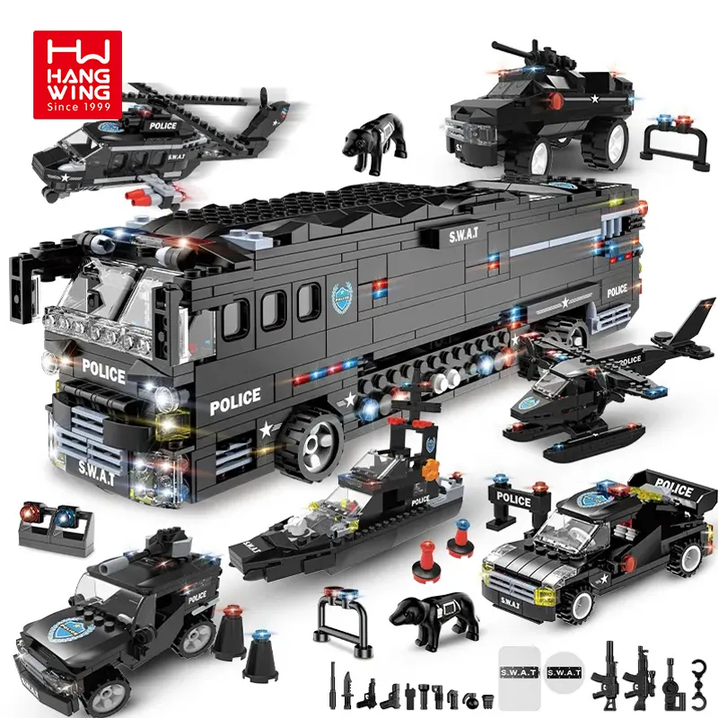 HW 6 in 1 SWAT schwarz Team des Sturms mobile Kampf bus Bausteine setzt 1011PCS DIY Technologien Ziegel Spielzeug für Kinder