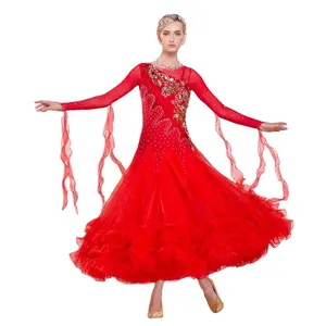B-16178 красная танцевальная одежда с длинным рукавом вальс платья для бальных танцев фокстрот платье стандартные Бальные платья для продажи