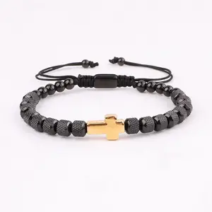 Friendship Bracelets High Quality New Design Stainless Steel Beads Cross Charm Customized Logo Macrame Men Friendship Bracelet