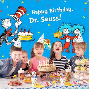 Décorations de fête d'anniversaire <span class=keywords><strong>Dr</strong></span> Seuss, bannière de <span class=keywords><strong>fond</strong></span> Joyeux Anniversaire, décorations sur le thème bleu, bannière de <span class=keywords><strong>fond</strong></span>, accessoires de photomaton - Product Image 6