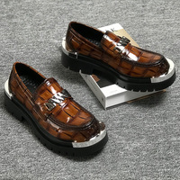 Mocassins pour hommes à plateforme épaisse avec bride à boucle, en cuir gaufré croco, style gothique streetwear, chaussures de mariage à bout rond KS