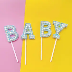 Màu Xanh Hồng Baby LOVE Cupcake Toppers Trang Trí Bánh Sinh Nhật Tiệc Bé Tắm Tráng Miệng Trang Trí Bánh Topper