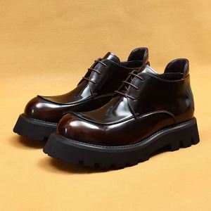 Premium Winter Men's Chelsea <b>Boots</b> Glossy British Business Casual Genuine Leather Thick Sole <b>Slip</b>-<b>On</b> Breathable Ankle <b>Boots</b> - Product Image 3