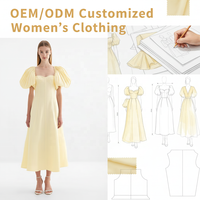 Nouvelle Robe Midi Femme Jaune Pâle à Col Carré, Bustier Ajusté, Manches Bouffantes Froncées, Coupe Évasée, Personnalisable, Vente en Gros