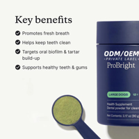 Poudre dentaire OEM/ODM pour un nettoyage facile des dents, cible le tartre et la mauvaise haleine, rafraîchisseur d'haleine naturel à base d'extraits végétaux