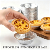 Moldes Redondos Desechables de Papel de Aluminio para Alimentos, Tamaño Mini, Bandejas para Tartaletas, Moldes para Hornear Tartas de Huevo, Moldes para Pastel de Queso, Paquete de Moldes para Hornear Tartas