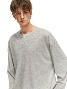 Men's Long Sleeve <b>Henley</b> T Shirt Speckled Knitted Casual Pullover Custom Logo <b>Top</b> - Product Image 4
