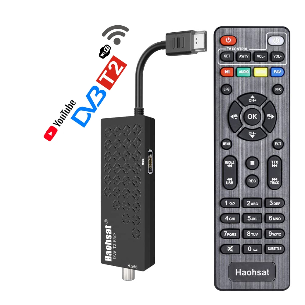 Haohsat-Digital DVB T2Pro TV Stick, Italy, Poland, Europe, T2, USB, WiFi, 1080P, Hevc, 10Bit, H.265, Funda Fire TV Stick, 4K