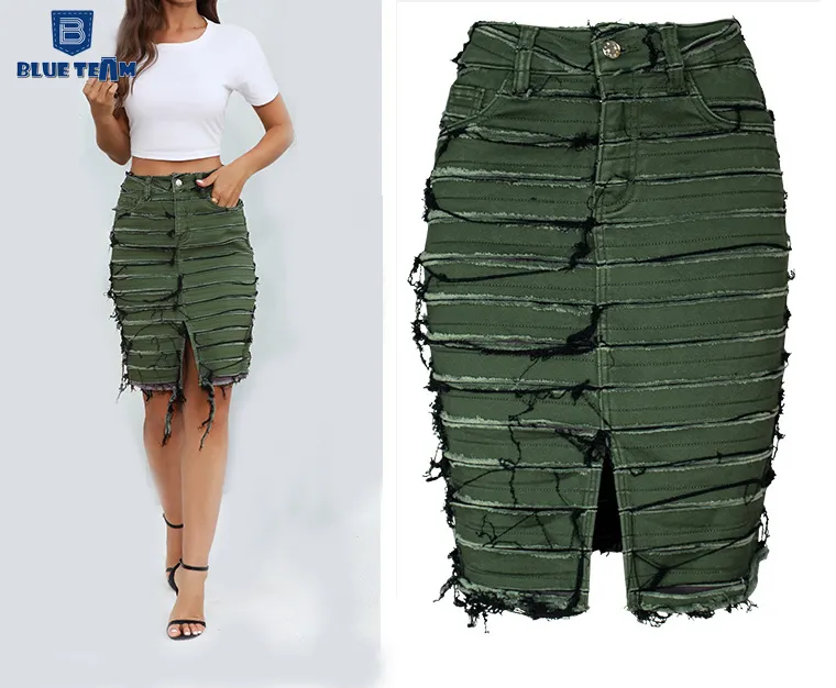 Синяя команда, Заводская Женская модная джинсовая юбка, новый стиль, высокое качество, короткая пушистая Женская Джинсовая длинная юбка