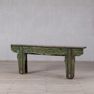 Table basse en <span class=keywords><strong>bois</strong></span> massif laqué vert patiné - Design antique Wabi-Sabi - Écologique et durable - Product Image 3