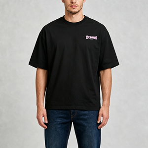 T-shirt da uomo oversize casual traspirante in cotone 100% con stampa digitale <span class=keywords><strong>nera</strong></span>, girocollo, manica corta, stile streetwear, taglia <span class=keywords><strong>L</strong></span> - Product Image 2