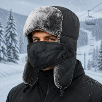 Gorro Ushanka de Invierno con Máscara Facial Desmontable, Orejeras Forradas de Piel Sintética, Correa Ajustable para la Barbilla, Impermeable, Resistente al Viento, Estilo Vintage, Unisex