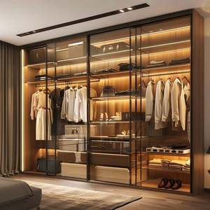Luxury Couple <b>Wardrobe</b> Custom Bedroom Furniture Walk in Closet Solid Wood Glass Double <b>Wardrobes</b> Storage Accessories Designs - Product Image 2