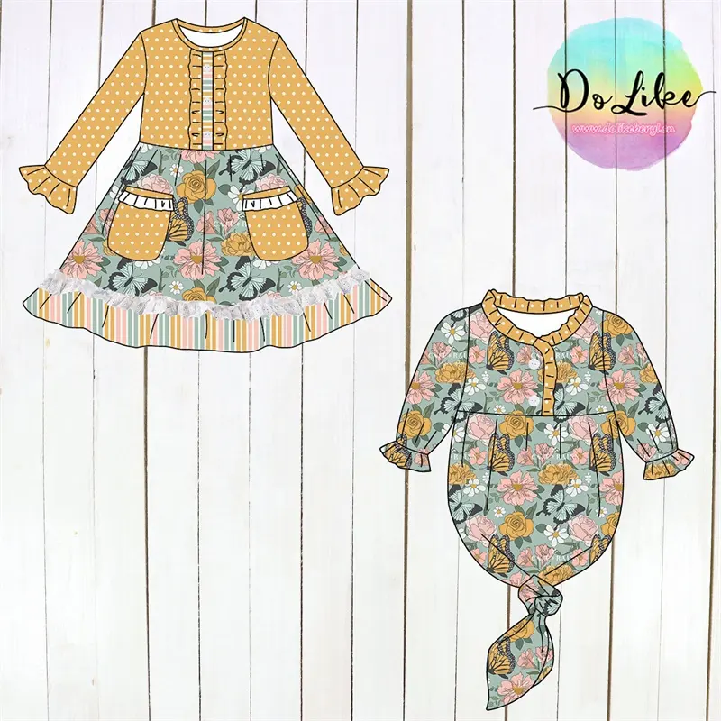 Khá Toddler Cô Gái Quần Áo bán buôn hoa cô gái ưa thích Dresses dài tay áo thắt nút bé đêm gowns