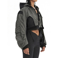 Haute qualité femmes à capuche à manches longues Patchwork fermeture éclair Vintage veste Colorblock épissé plis culture femmes Bomber veste