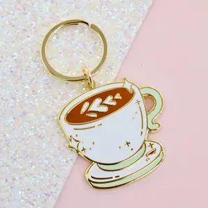 الأكثر مبيعاً كوب قهوة معدني صلب من المينا مخصص سلسلة مفاتيح لاتي من سلسلة مفاتيح بالمينا والحب