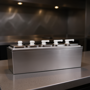 Dispensador de salsa de acero inoxidable con 5 grifos, grado comercial, rectangular, modelo empotrado D0100HA6VRV - Product Image 2