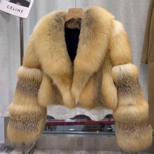 Giacca Lussuosa 2025 con Collo Ampio Reversibile Cappotto <span class=keywords><strong>Invernale</strong></span> Corto Altamente Traspirante da <span class=keywords><strong>Donna</strong></span> in Vera Pelliccia Naturale di Volpe Dorata - Product Image 1