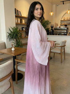 Nuevo vestido musulmán maxi con mangas plisadas en degradado a la moda, con hiyab a juego, modesto, para mujer, tipo abaya. - Product Image 3