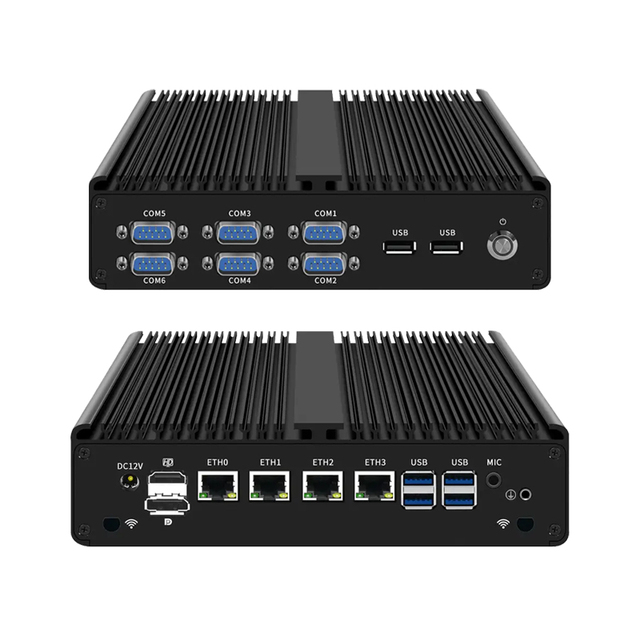 Fanless 6xCOM Ports Industrial Mini PC 4xLAN Core I3 7100U I7 8250U 8550U Rugged Mini Computer for Factory Industrial Control