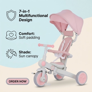 Triciclo multifuncional para bebés y niños, triciclo de 3 ruedas para niños, triciclo para bebés, triciclo para niños, triciclo para niños, bebés 7 en 1 - Product Image 1