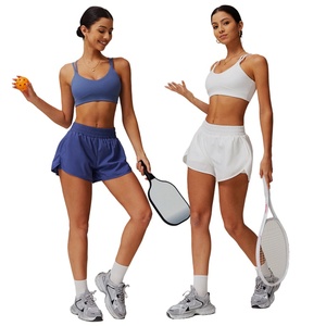 Women's Gym <b>Yoga</b> Wear 2-Piece <b>Set</b> Casual Wholesale Sports Bra and Shorts with Solid Breathable Pattern Both Side Pocket - Product Image 1