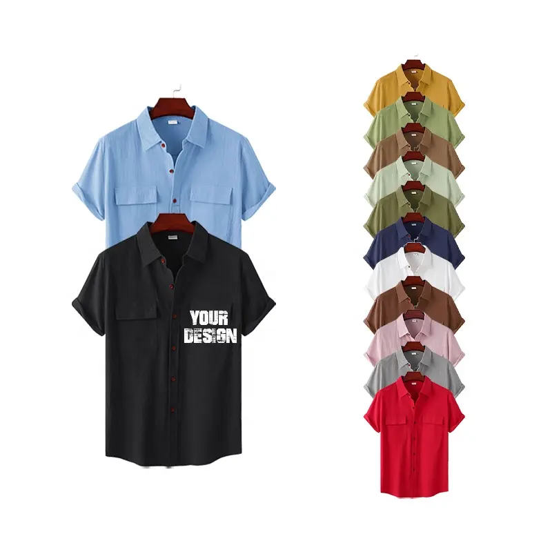 Retro Tunic Shirts Men Clothing Camisa Mens Solid Cotton Linen Fashion Stripe Print Casual Shirt Blouse Plus Size Beach Shirt