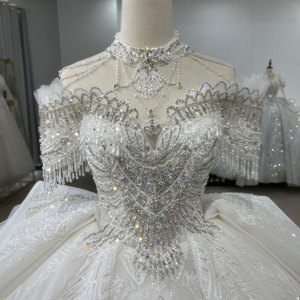 Jancember XS052 Robes de mariée de grande taille à épaules dénudées avec perles lourdes - Product Image 1