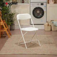 Chaise pliante portable blanche en HDPE/PP, chaise de bureau pour exposition, dossier simple, robuste, durable, multifonctionnelle