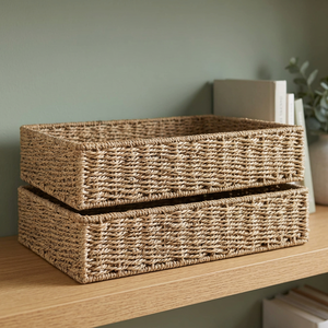 Natural Seagrass Rectangle Storage <b>Baskets</b> Eco-Friendly Rustic Multi-Purpose Neatening Organizers <b>Stackable</b> Design - Product Image 2