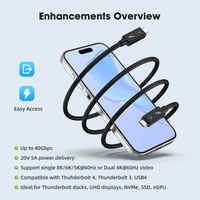 Cable USB Tipo C Thunderbolt4 de Alta Calidad Xput, Compatible con Transferencia de Datos de 8K 60Hz 40Gbps, Cable de Video con Carga Rápida de 100W para Laptop