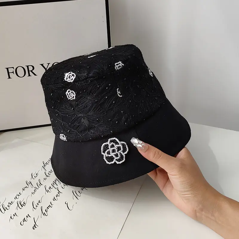 고품질 디자이너 모자 럭셔리 동백 버킷 모자 우아한 자수 꽃 모자 패션 여성 모자 디자이너 지갑