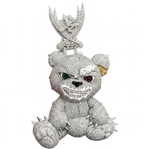 Colgante de Oso de Dibujos Animados Personalizado con Incrustaciones de Moissanita, Chapado en Rodio sobre Plata 925, Estilo Hip Hop - Product Image 1