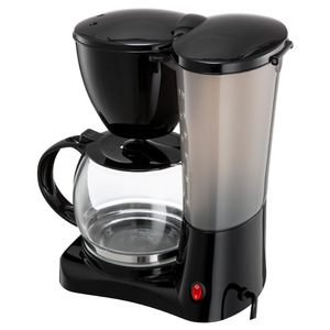 Machine à café filtre 12 tasses entièrement automatique, électrique, boîtier en plastique noir avec carafe en verre pour usage domestique ou au bureau - Product Image 1