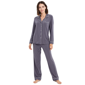 Hongbo vêtements de nuit femmes pyjama chaud luxueux 100% coton bio Modal solide tricoté uni teint femmes nuit costume pyjama ensemble - Product Image 4