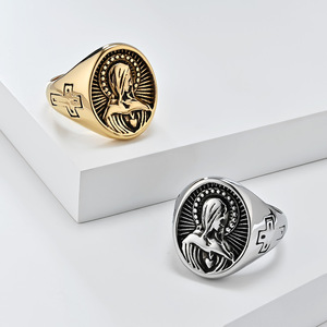Comercio electrónico transfronterizo, estilo único y popular, anillo de acero de titanio con cruz de la Virgen María, estilo retro clásico, personalizado - Product Image 1