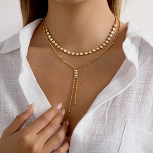 Collier élégant en perles J&D pour femmes, plaqué <span class=keywords><strong>or</strong></span> 18 carats, acier inoxydable, chaîne en zircone blanche avec pendentif en cristal - Product Image 2
