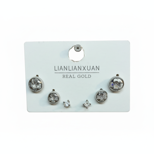 Orecchini a Perno in Argento Lianlianxuan a Forma di Fiore con Zirconi Incastonati, Set Regalo di Gioielli alla Moda per Donne - Product Image 1