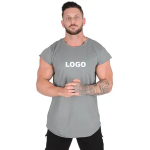 Benutzer definiertes Logo Polyester Kurzarm Slim Fit Workout Kleidung Training Wear Fitted Muscle Plus Size Männer Fitness Gym T-Shirts