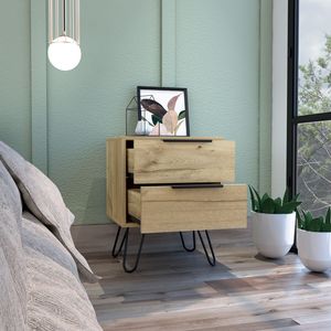 Augusta <b>2</b> <b>Drawer</b> Nightstand Light Oak Wood With Metal Legs Bedroom <b>Storage</b> Side Table - Product Image 5