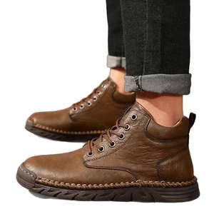 Botas de Tobillo de Cuero para Hombre, Talla Grande, Estilo Occidental, con Cordones, Cosidas a Mano, Antideslizantes y Transpirables, para Primavera y Otoño - Product Image 5