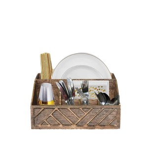 Wooden <b>Storage</b> <b>Tray</b> 4-7 Compartments Rectangle Distressed Finish Multifunctional Serving Organizer For Kitchen Coffee Bar - Product Image 5