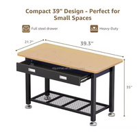 Banco de Trabajo Resistente para Garaje con Cajones y Estantes, Estructura de Acero, Superficie de Madera, Altura Ajustable, OEM/ODM/OBM, Capacidad de Carga de 907 kg (2000 lb)