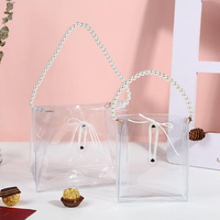 Sac cadeau transparent en PVC écologique et durable avec poignées en perles, sac fourre-tout souvenir, emballage pour bonbons de mariage, 100g