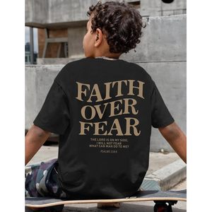 FOXA T-shirt pour garçons Faith Over Fear, avec verset biblique chrétien, motif religieux, en coton, à manches courtes, pour enfants - Product Image 3