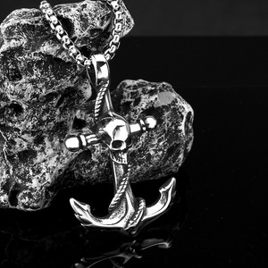 Collar de Acero Inoxidable con Colgante de Calavera y Ancla para Hombre, Joyería Temática, Regalo Único - Product Image 1