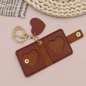 Cute Heart Shape Storage Case Pendant Mini Pu Leather Picture Holder Bag Charms Photo Keeper Keychain for <b>Memory</b> & <b>Gift</b> - Product Image 3