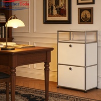 Armoire de rangement compacte à 3 niveaux, 2 portes verrouillables, table d'appoint modulaire pour hôtel, bureau à domicile et petits espaces